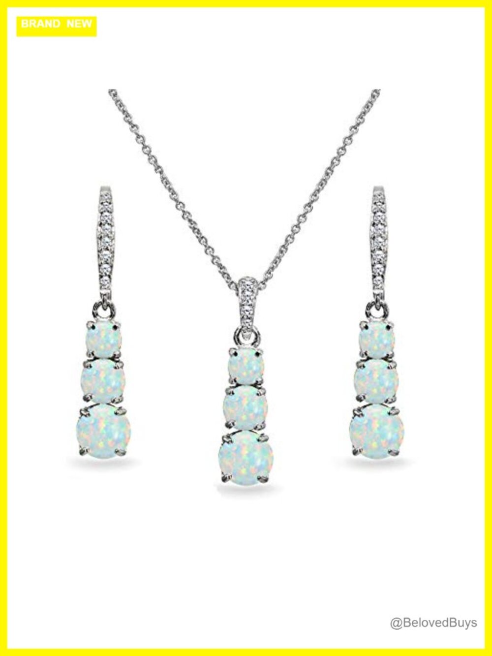 Sterling Silver Journey Necklace & Earrings Set 3 Stone Opal CZ